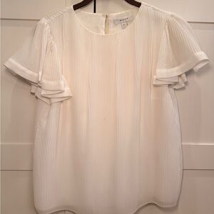 Milly Cream White Pleated Flutter Sleeve Blouse Size P Silk Look Top